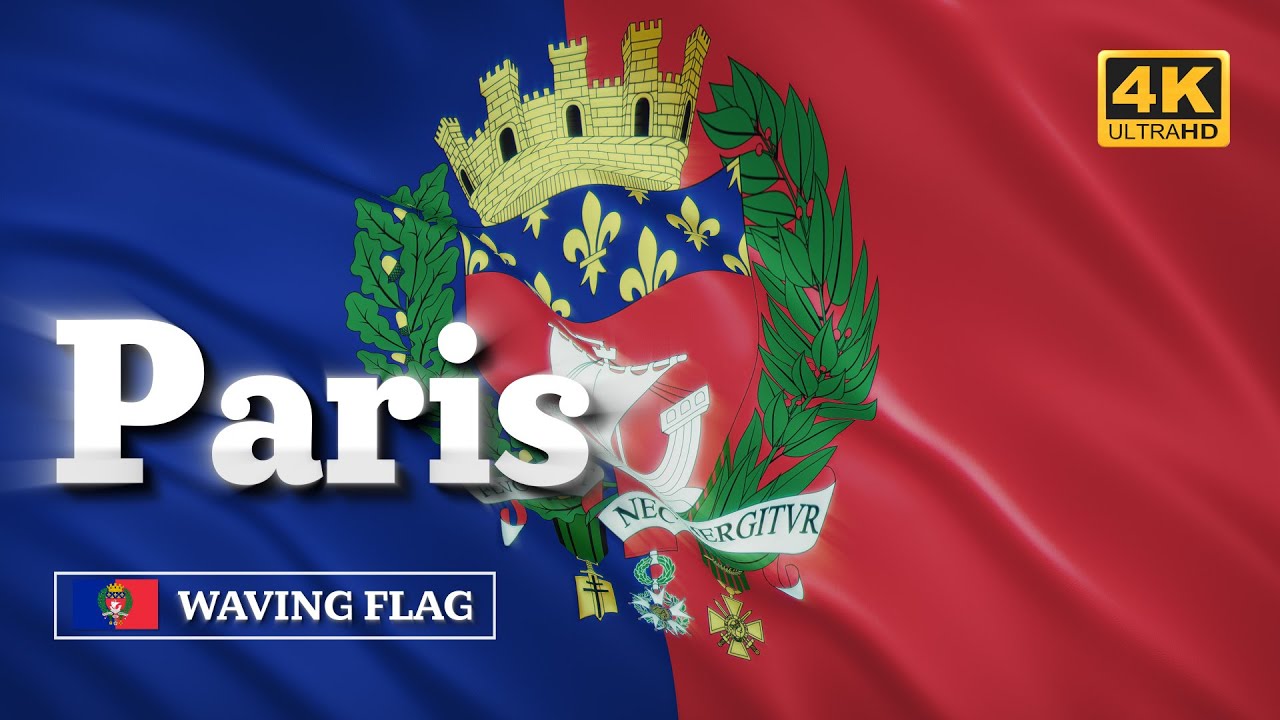 Paris Waving Flag  Париж. Развевающийся флаг 4K