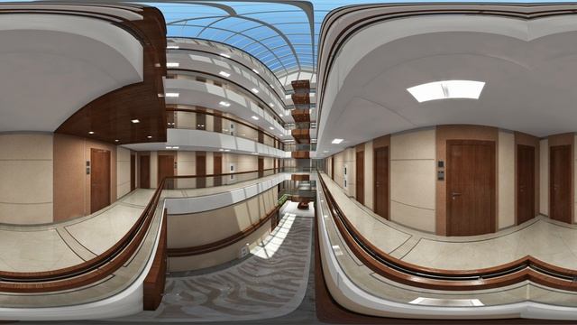360° - 3D Render | Интерьер | Апарт-отель | Атриум. Вид 2
