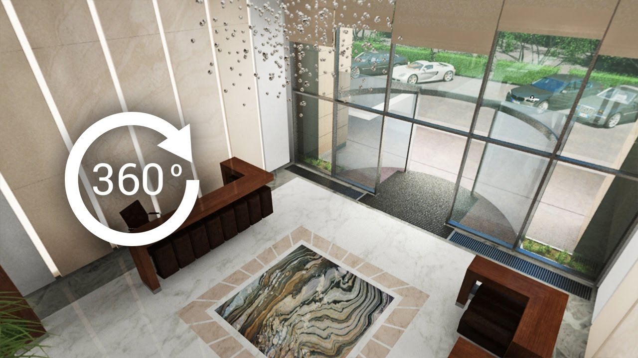 360 - 3D render  Интерьер  Апарт-отель  Вестибюль лобби Вид 2
