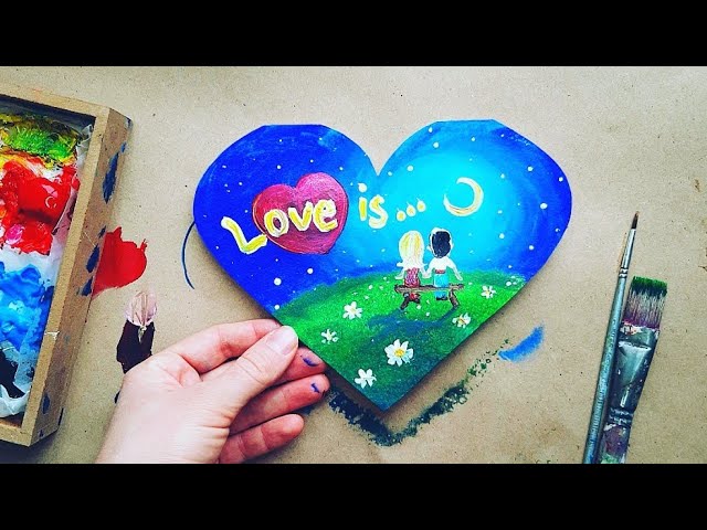 LOVE IS Открытка-валентинка своими рукамиРисуем красками