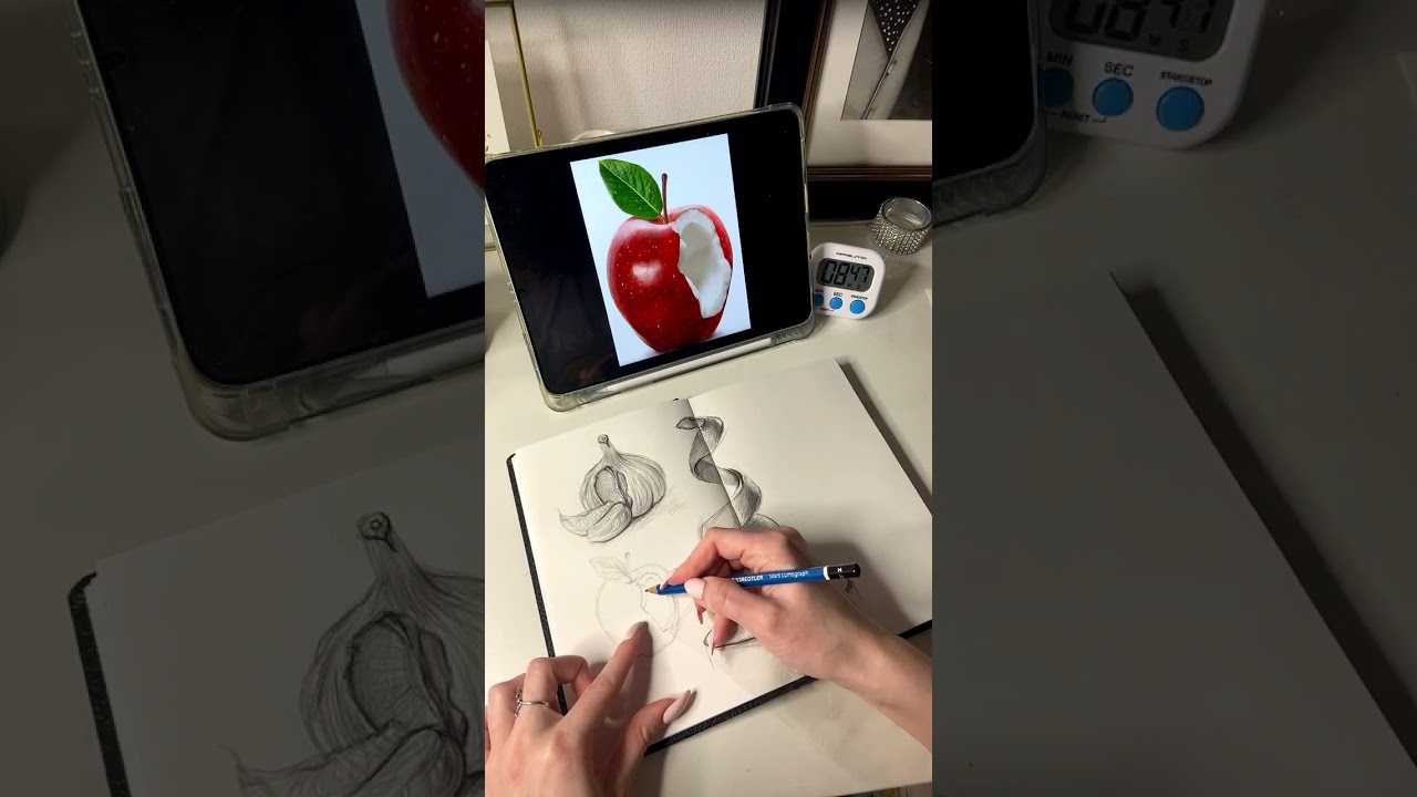 Как нарисовать натуральное яблоко простым карандашом | Ellen Art