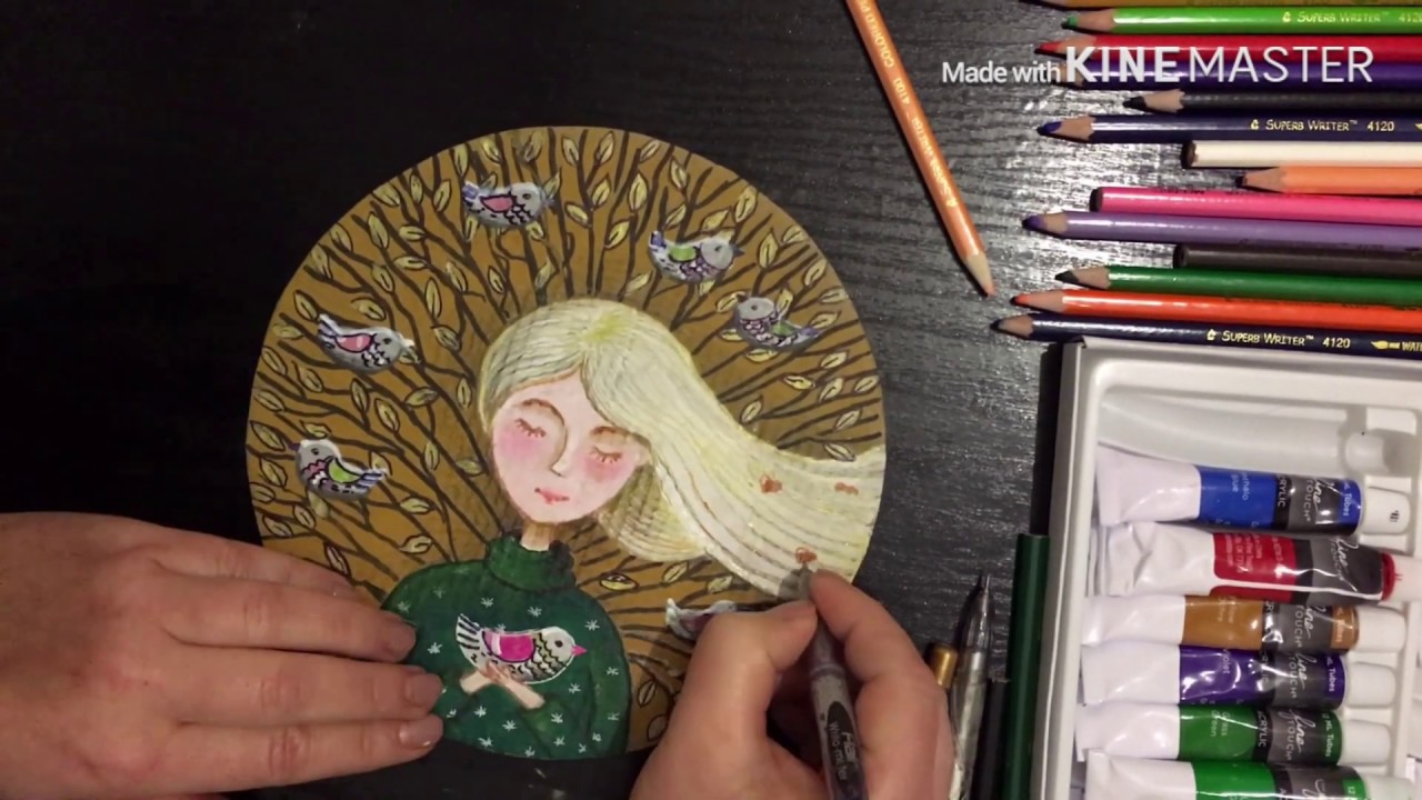 Рисуем девушку с птичками Draw a girl with birds