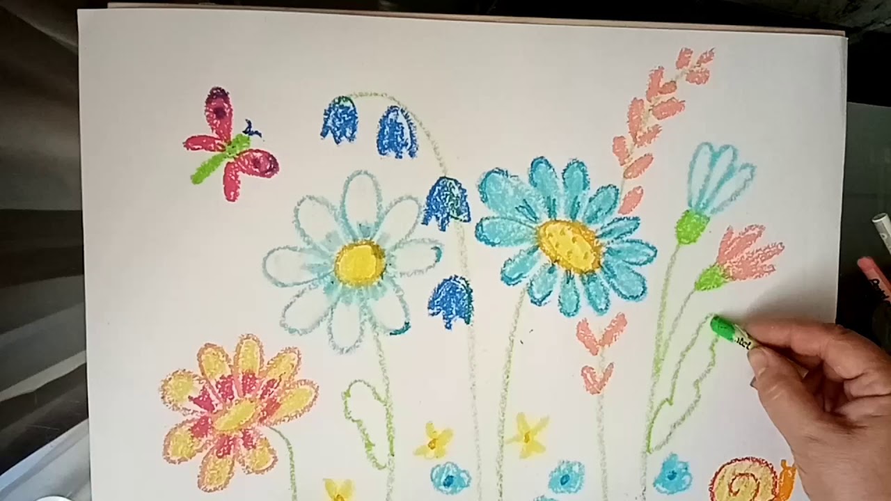 Лето. Восковые мелки и акварель