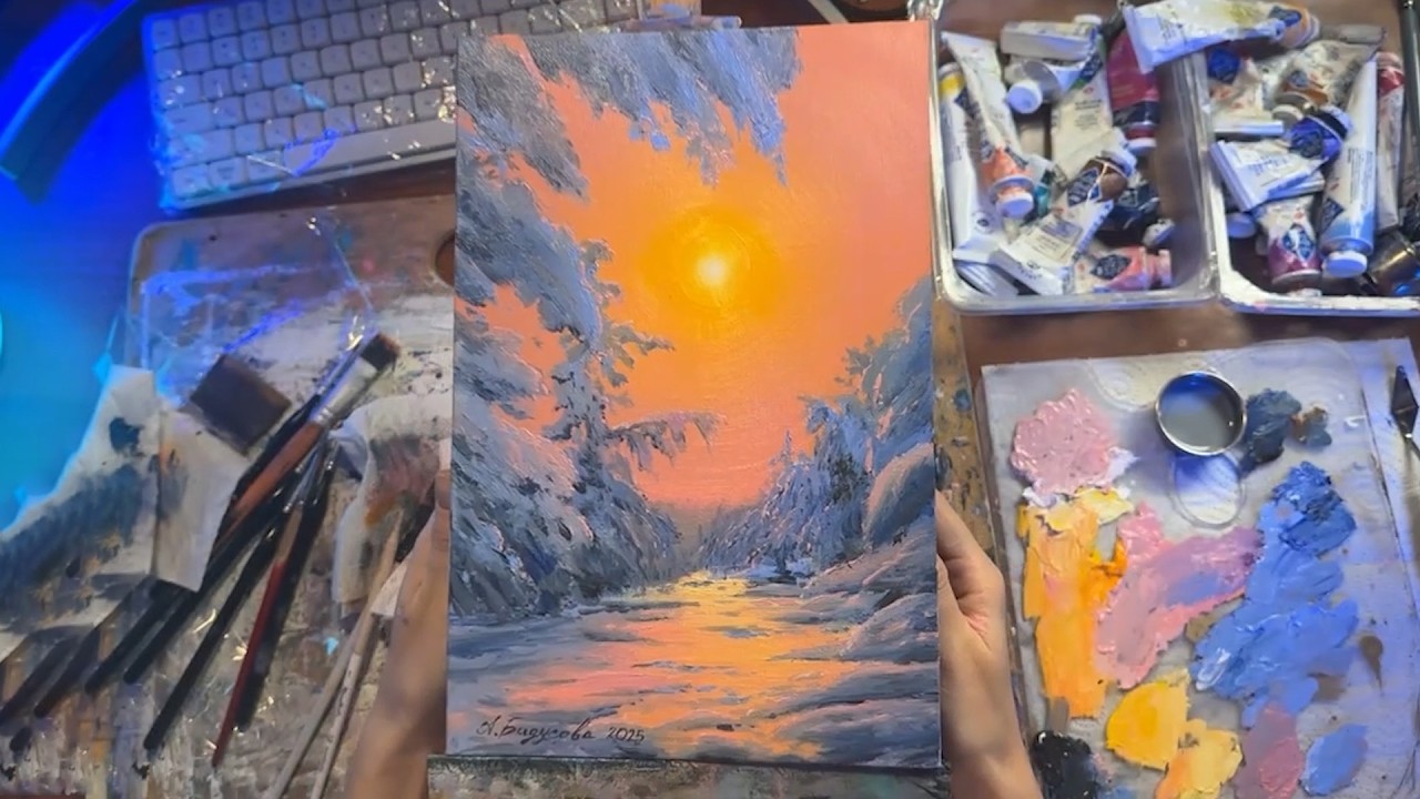 СОЛНЕЧНЫЙ ЗИМНИЙ ПЕЙЗАЖ МАСЛОМ  Как нарисовать яркий зимний день  OIL PAINTING SEASCPE