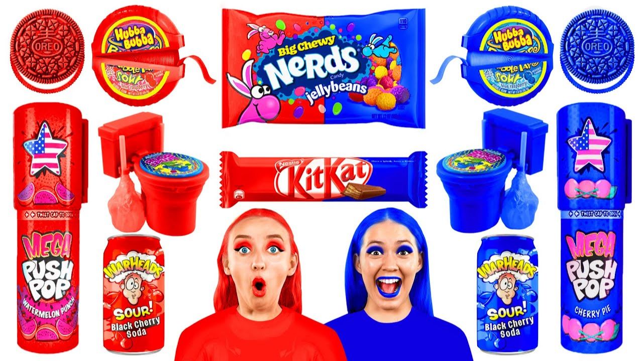Красная еда vs Синяя еда Челлендж с Fun Teen