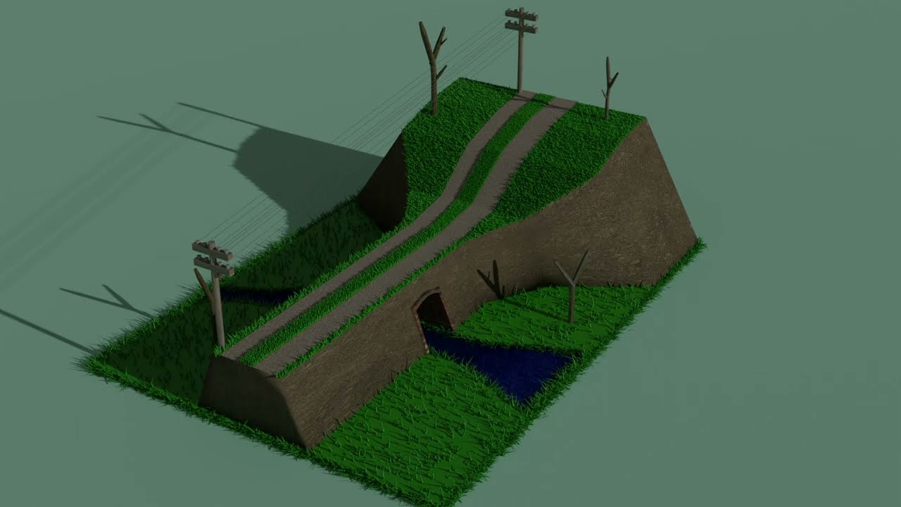 3D ландшафт узкая дорога над ручейком.