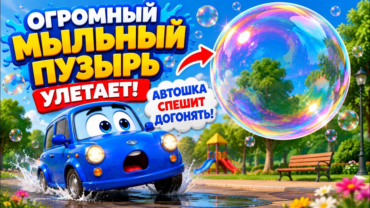 🫧 Огромный МЫЛЬНЫЙ ПУЗЫРЬ улетает! Автошка спешит догонять 🚗Детский мультик/Мультик/Учим/Машинки