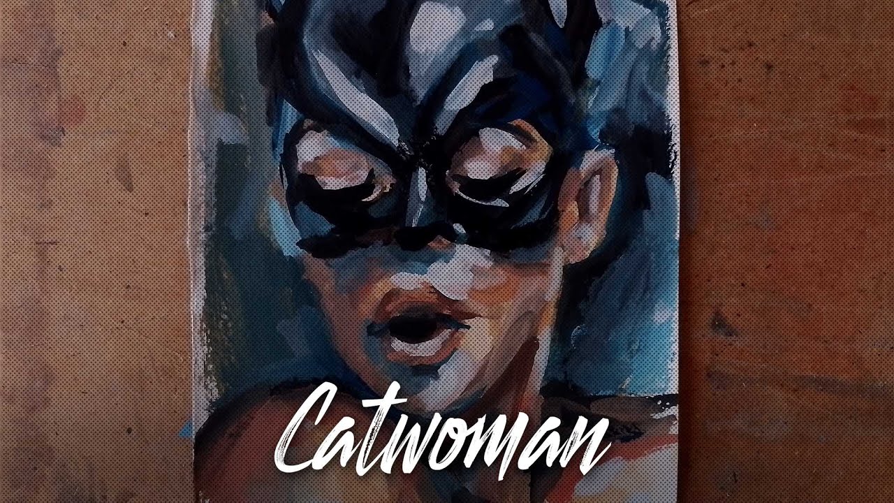 РИСУЮ гуашью портрет ЖЕНЩИНЫ КОШКИ  Catwoman