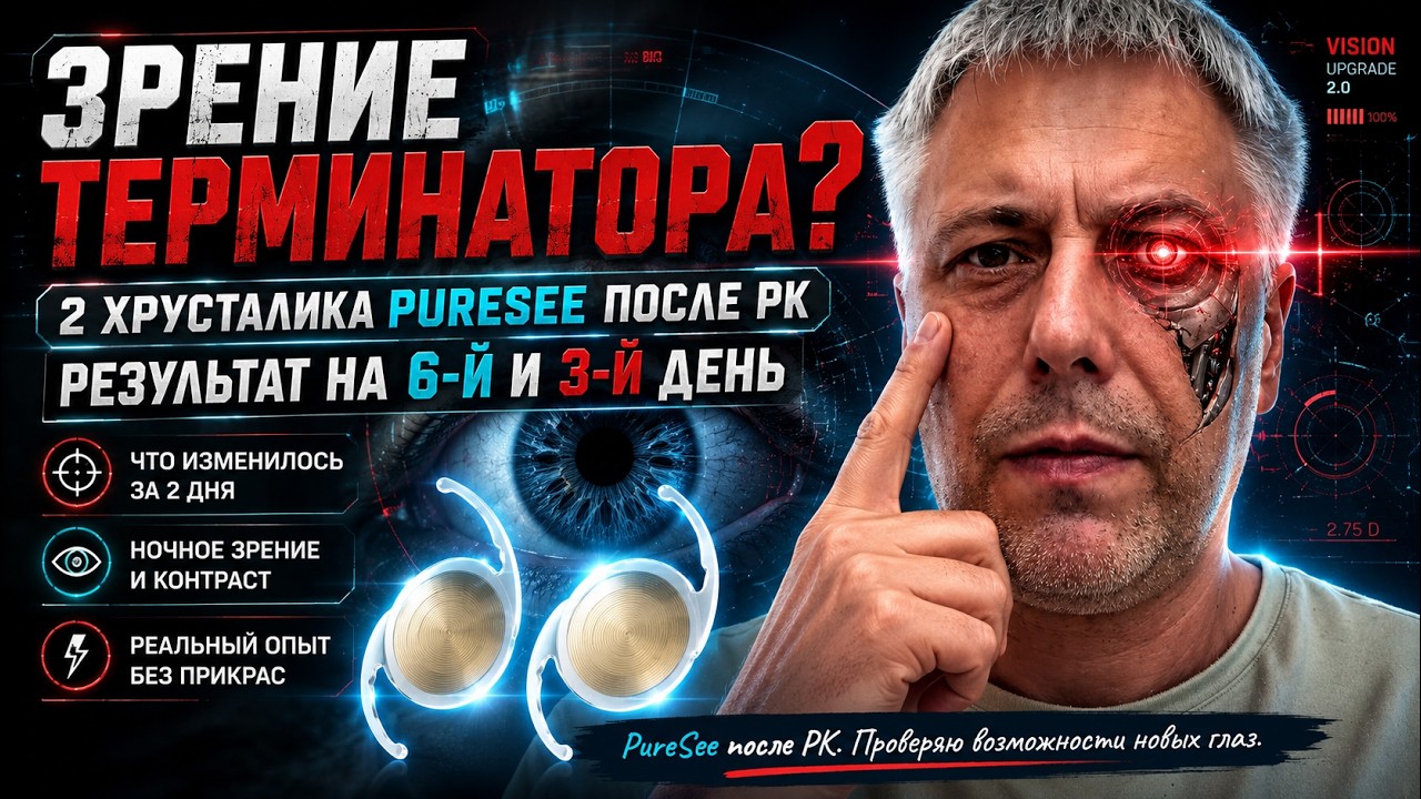 Зрение как у ТЕРМИНАТОРА? 2 хрусталика PURESEE после РК. Результаты на 6-й и 3-й дни