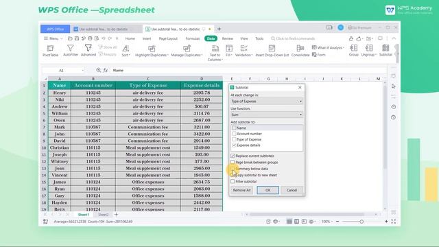 [WPS Academy] 2.3.7 Excel:Use Subtotal Feature To Do Statistic