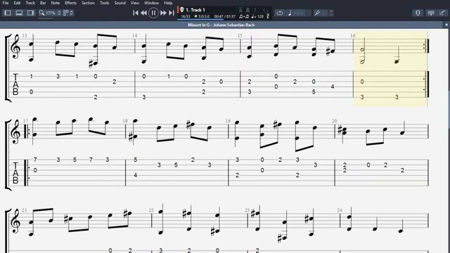 [Guitar Tablature] - Minuet In G - J. S. Bach