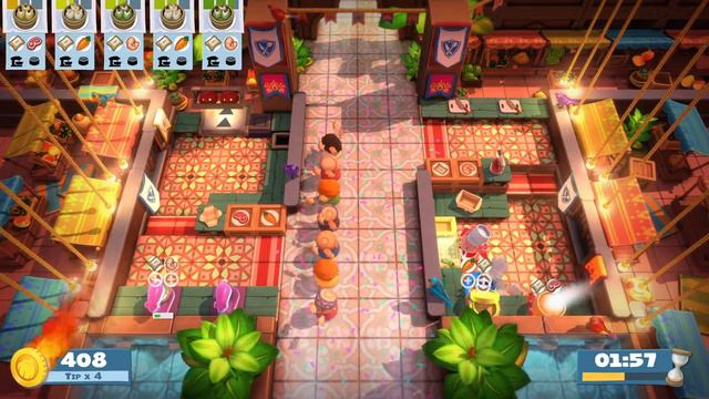 Overcooked! All You Can Eat - World Food Festival - Level 3-1 - 4 Stars - 2 Player Co-op
