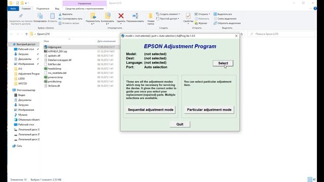 Сброс памперса L110 L210 L300 L350 L355 Adjustment Program