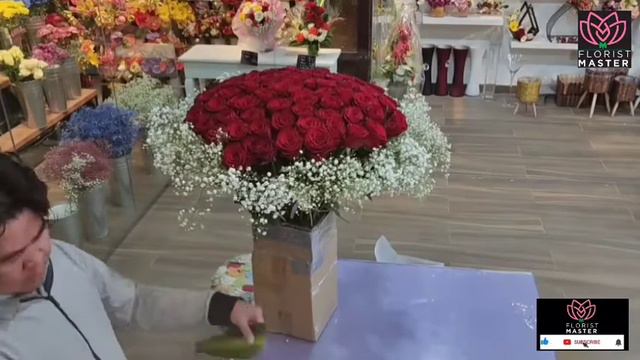 HOW TO ARRANGE BIG BOUQUET USING RED ROSE