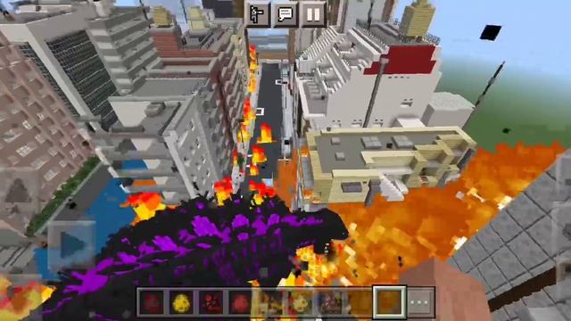 Годзилла разрушает город в Майнкрафт