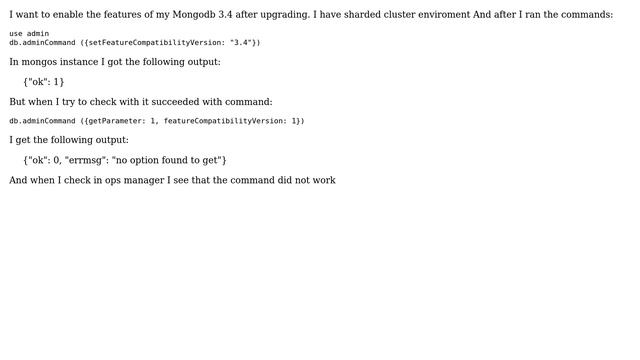 Databases: Mongodb Set Feature Compatibility To 3.4 Fail