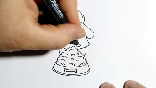 Как нарисовать щенка с миской корма