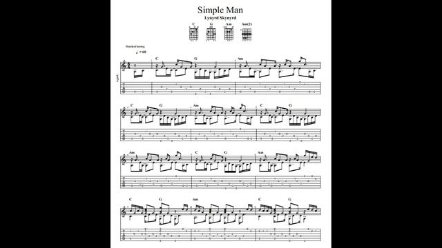 Lynyrd Skynyrd: Simple Man With Tablature/sheet Music For Solo Fingerstyle Guitar