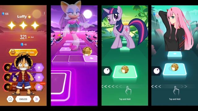 Luffy VS Rouge VS Sparkle Zero Two Tiles Hop EDM Rush!