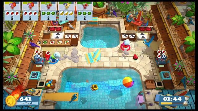 Overcooked! 2 Surf ‘n’ Turf! Level 1-4 Score:1373 (2 Players)