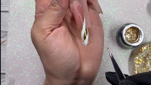 How To Do Extreme Coffin Nails With White And Gold Design