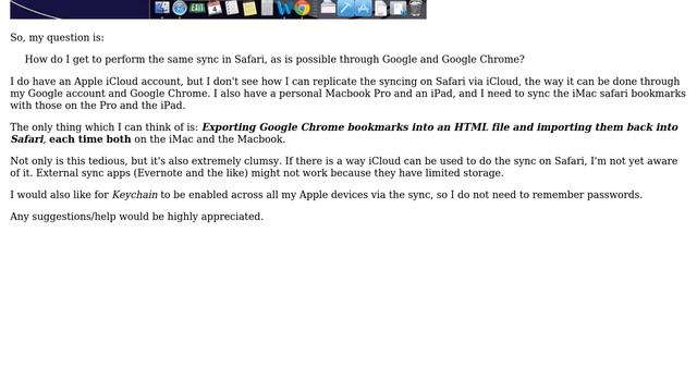 Apple: Syncing Safari Bookmarks Across Multiple Apple Devices (iMac, Macbook Pro And IPad)