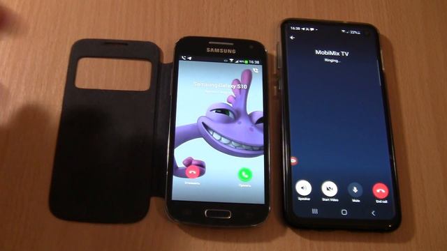 Telegram Incoming & Outgoing Call At The Same Time Samsung Galaxy S10e + S4 Mini With Cover