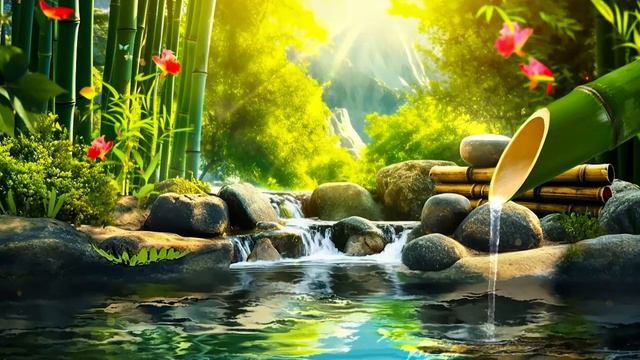  Bamboo Water Fountain and Healing Piano Music  Relaxing Music Sleep Music Spa Music