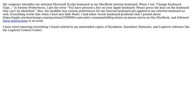 Apple: MacOS Sierra Identifies My External Microsoft Keyboard As My MacBook Internal Keyboard