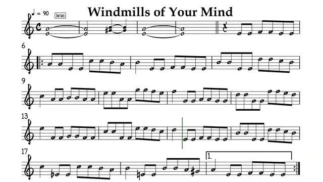 Windmills Of Your Mind For Violin Or Flute Sheet Music And Backing Track