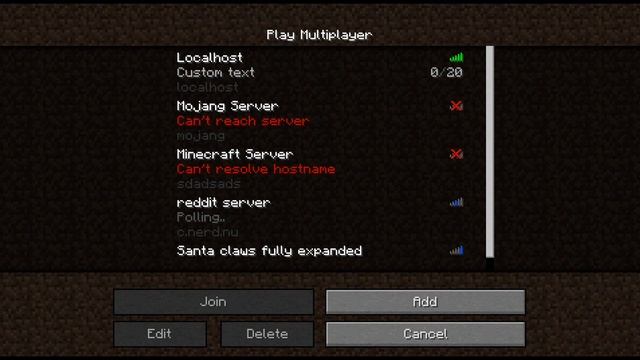 Minecraft Beta 1.8 - Multiplayer Server List.
