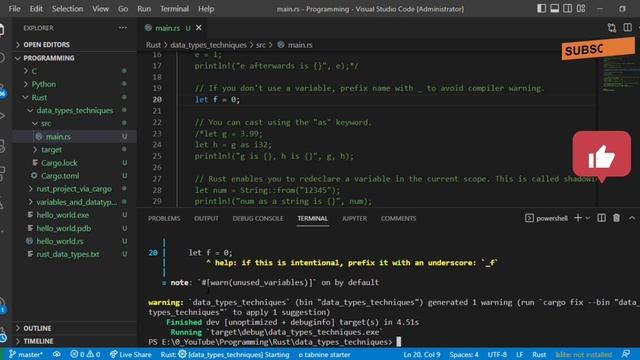 #5 Rust Programming Tutorial | Mutable, Type Casting, Shadowing, Unused Variables #rust #rustlang