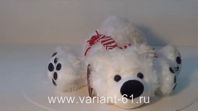 Мягкая игрушка Медведь белый лежащий с шарфом, 34 см