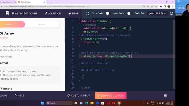 Sum Of Array Using Recursion(DSA Important Question).#dsa