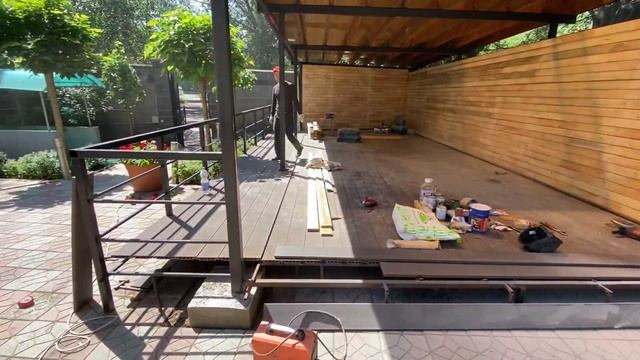 Простой односкатный навес.Поликарбонат.Терраса