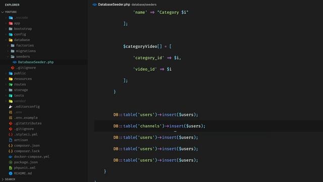 Laravel YouTube API клон #10 - Сидеры (Seeders)