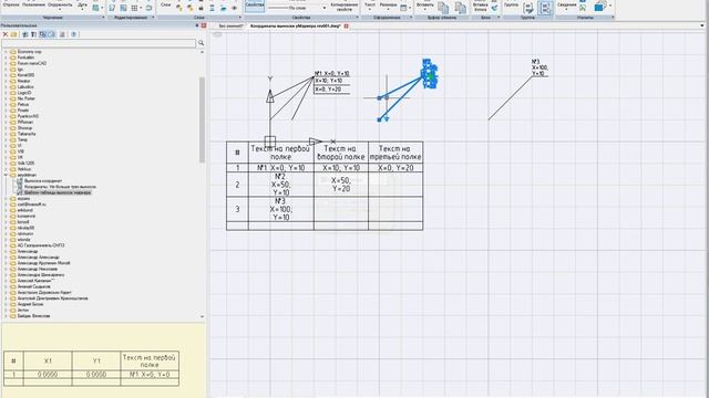 Координаты точек вставки линий выносок  