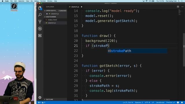 Coding Challenge #128: Sketch-RNN Snowflakes with ml5.js
