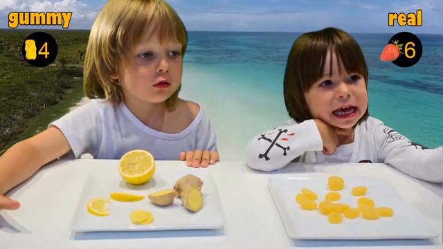 Обычная Еда против Мармелада Челлендж! Haribo лимон имбирь Real Food Vs Gummy Food  Challenge