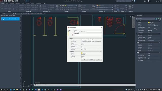 Frameless Door (Toilet Cubicle Or Shower Stall): AutoCAD Dynamic Block (Plan View)