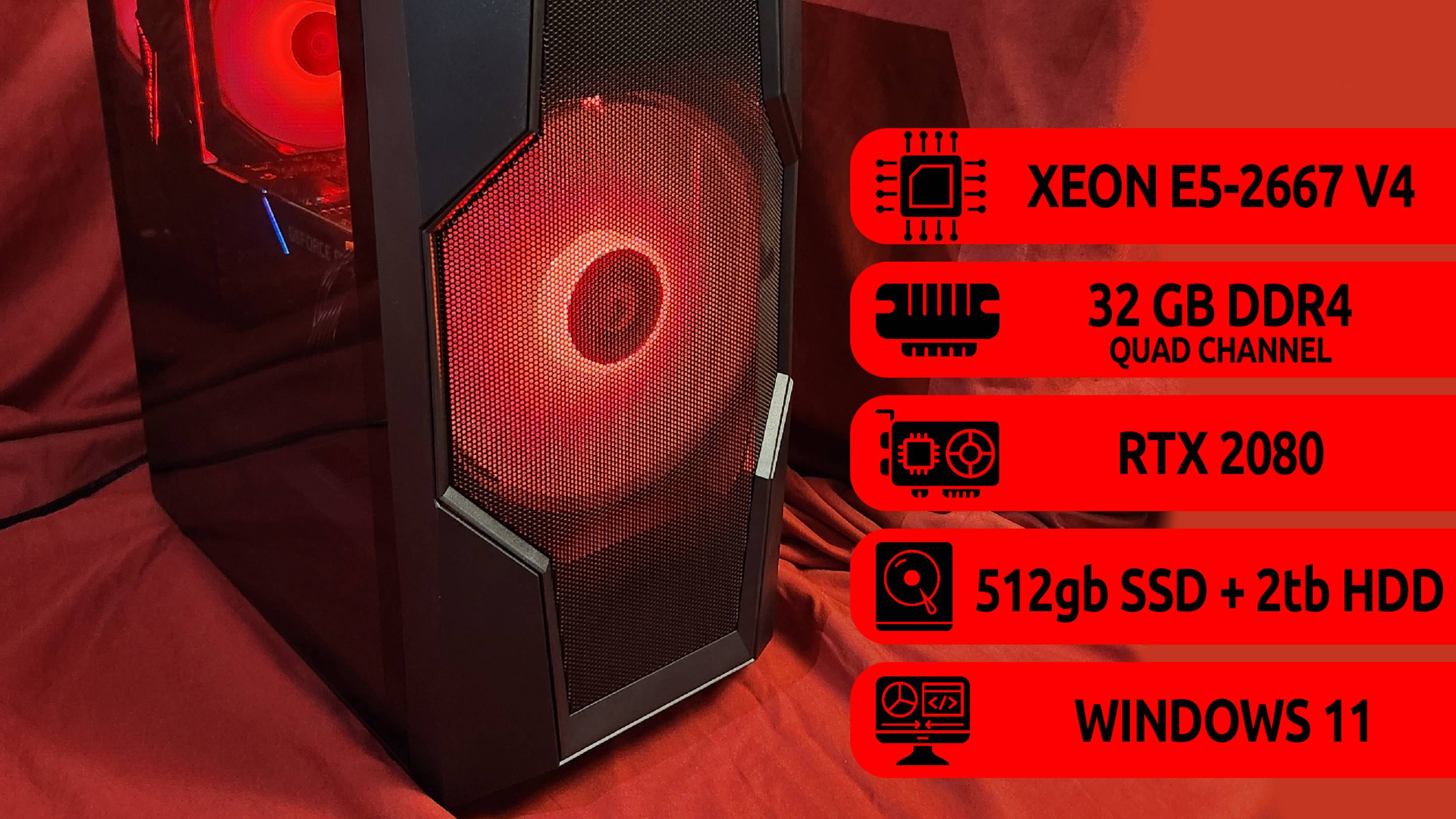 Видео для Авито. 2667v4. RTX 2080. DDR4 32 Gb. Работа ARGB, тесты