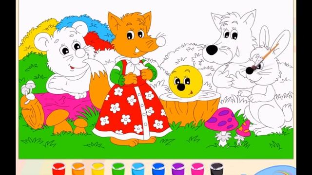 Мультик раскраски,колобок ,медведь,лиса,волк и заяц