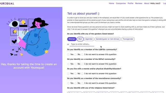 Yourequal Employer-rating Platform - User Registration Form