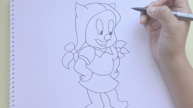 Dibujando Y Pintando A Petunia Pig (Looney Tunes)- Drawing And Painting Petunia Pig