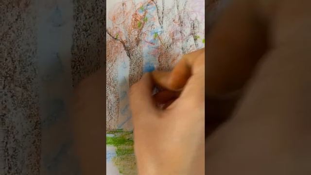 Рисуем поры года, сменяющие друг друга на одном рисунке восковыми мелками. Шаг за шагом