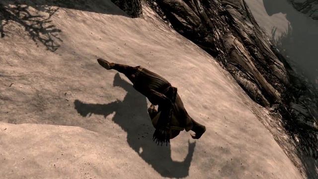 Skyrim: Falling Off Huge Cliff With Slowmo And Epic Music