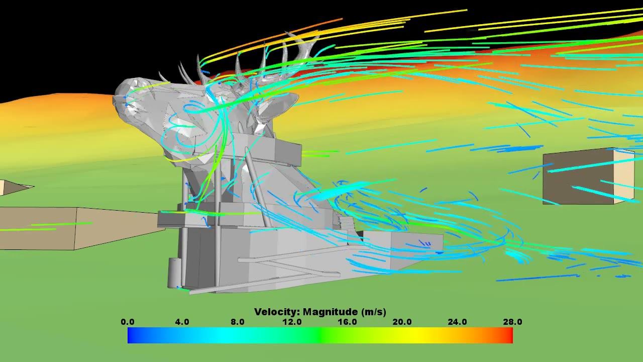 Линии тока воздуха в зоне аэродинамической тени здания