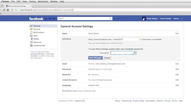 Facebook Own Url , Usename , Profile Link