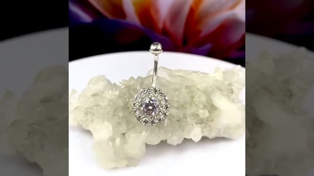 Банан для пирсинга пупка круглый с прозрачными фианитами