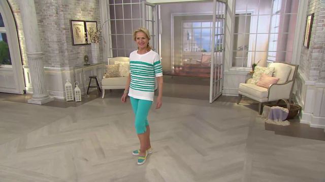 Denim & Co. Active French Terry Painterly Stripe Top With Carolyn Gracie